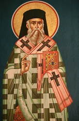 Icona ortodossa greca che raffigura un vescovo santo