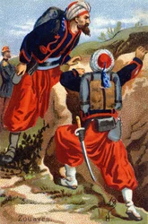 H: Zuavi. Incisione in "Alfabeto Militare". Iniziali dell