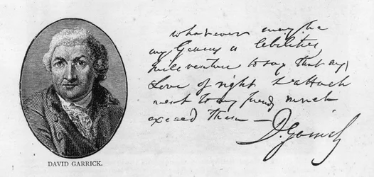 Scrittura e firma di David Garrick