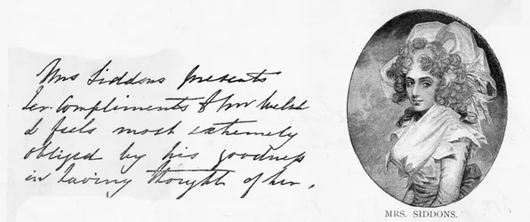 Scrittura e firma di Mrs Siddons