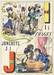 I J : immagini, jonchets - Alfabeto dei Giochi, c.1890 (illustrazione)