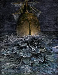 Ho osservato il mare in decomposizione, lo scafo di una nave sul mare di notte - Illustrazione di Gustave Doré (1832-1883) per "La ballata del vecchio marinaio" di Samuel Taylor Coleridge (1772-1834) - Incisione colorata