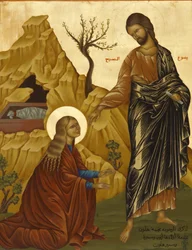 Icona nella cattedrale melchita di Haifa: Maria Maddalena con Cristo risorto, Haifa, Israele