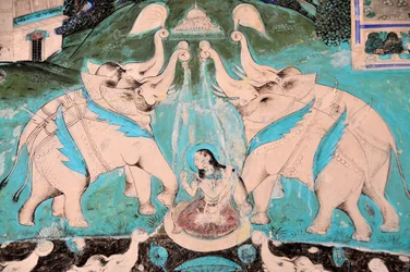 India, Rajasthan, BUNDI: affresco del Palazzo Chitra Shala (XVIII e XIX secolo) (foto)