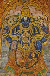 India, Tamil Nadu, Srirangam, Tempio Indù Sri Ranganathasvami (orig 10° secolo), pittura murale di Vishnu