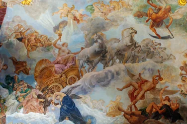 Interno del Palazzo di Charlottenburg e il suo parco Schlossgarten ricostruito dopo la Seconda Guerra Mondiale a Berlino, Germania