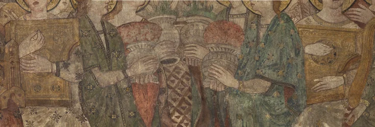 Interno. Crociera nord. Altare (Altar de las pinturas murales). Originale dalla cappella principale. Dipinti murali (affresco?). Dettaglio. Fine XIV secolo