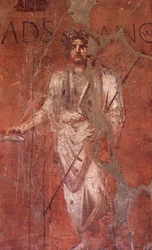 Italia: Sito archeologico di Pompei ai piedi del Vesuvio: affresco murale
