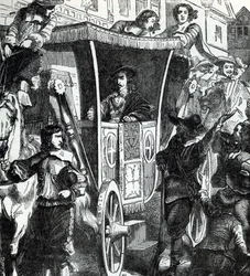 Re Carlo I insultato dalla folla dopo il fallito tentativo di arrestare i cinque membri del parlamento John Pym, John Hampden, Denzil Holles, William Strode e Arthur Haselrig il 4 gennaio 1642. XIX secolo (incisione da 