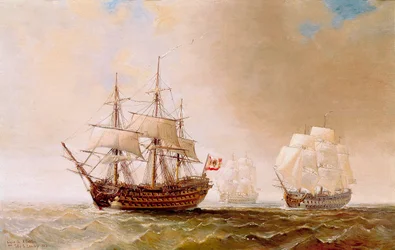 La nave spagnola San Hermenegildo durante la battaglia di Trafalgar il 21/10/1805