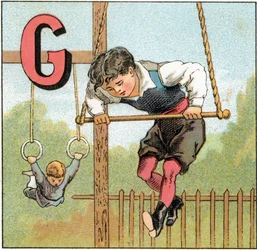 Lettera G come ginnastica. Incisione in "Alfabeto dei piccoli scolari". Imagerie d