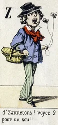 Lettera Z: "da Zannetons! Vedi 2 per un penny!!" Alfabeto "Divertimenti per bambini". Imagerie d