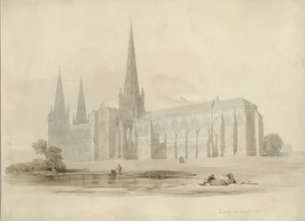 Cattedrale di Lichfield - Vista Sud-Est: disegno e lavaggio, nd [?XIX sec]