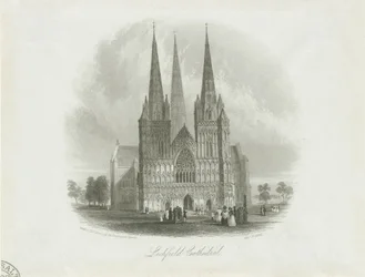Cattedrale di Lichfield - Facciata Ovest: incisione su acciaio, nd [c 1842]