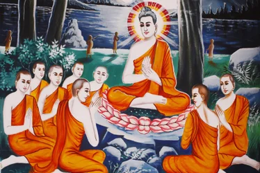 Vita del Buddha. Il Buddha che interroga i suoi discepoli nell
