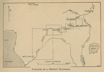 Mappa che mostra il percorso della Missione Marchand nel 1898
