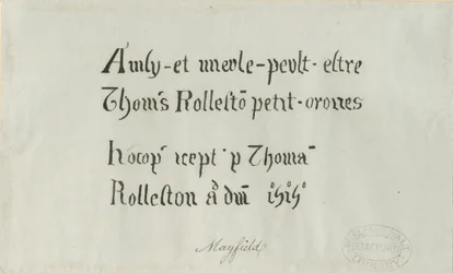 Chiesa di Mayfield - Iscrizione a Thomas Rolleston: disegno a penna, XVIII secolo