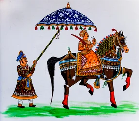 Dipinto murale nella città vecchia, Udaipur, Rajasthan, India, Asia