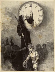 Allegoria del Capodanno 1889 che raffigura un vecchio che simboleggia l