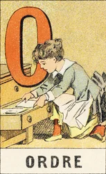 O : Ordine - Gravura tratta da ABCD delle bambine. Pellerin & Cie, stampatore-editore, Epinal, circa 1890. Serie A