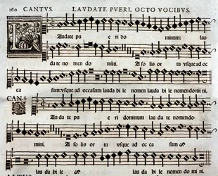 Pagina dello spartito musicale del salmo Laudate pueri a 8 voci di Tomás Luis de Victoria
