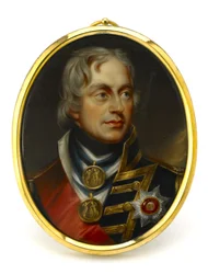 Miniatura dipinta, rappresentante il viceammiraglio Horatio Nelson (1758-1805). Montata su un pendente di rame e smalto, inizio XIX secolo, ritratto di Henry Pierce Bone (1779-1855)