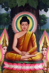 Dipinto che raffigura Buddha in meditazione, Udong, Cambogia