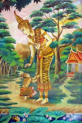 Dipinto raffigurante la storia della vita di Shakyamuni Buddha, Wat Naxai, Vientiane, Laos