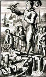 Pantagruel invia notizie a Gargantua tramite un piccione viaggiatore (Rabelais)