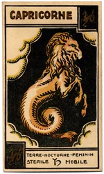 Paranormale. Astrologia. Capricorno (il Capricorno). Carta astrologica da: Le Tarot Astrologique, di Georges Muchery, Francia