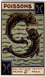 Paranormale. Astrologia. Pesci (il Pesce). Carta astrologica da: Le Tarot Astrologique, di Georges Muchery, Francia