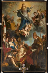 Chiesa parrocchiale (Parochiekerk Onze-Lieve-Vrouw). Interno. Altare maggiore. Dipinto.