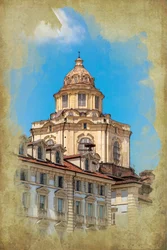 Piazza Castello: chiesa di San Lorenzo, Torino, Piemonte, Italia (foto manipolata)