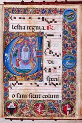 Biblioteca Piccolomini: libro del coro, cod. 15.Q., ff. 64r con "Assunzione della Vergine"