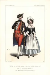 Pierre-Cheri Lafont nel ruolo di Frontin e Madame Bressant o Augustine Dupont come Marinette in Le Tricorne Enchante di Theophile Gautier, Theatre des Varietes