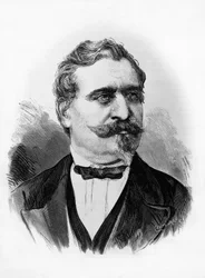 Ritratto di Giovanni Prati (1815-1884), poeta e politico italiano, incisione di Centenari da una fotografia di Michele Schemboche