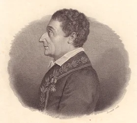 Ritratto del matematico e astronomo italiano Joseph-Louis Lagrange, o Giuseppe Lodovico Lagrangia (1736-1813), incisione su rame di Locatelli da medaglia