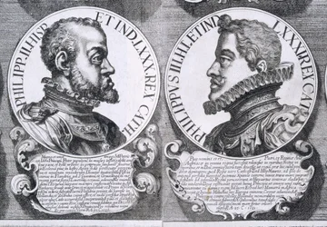 Ritratti di Filippo II e Filippo III di Spagna (litografia)