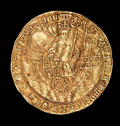 Rara moneta inglese, Oro Ryal, Regina Maria (Maria la Sanguinaria) su nave con spada e scudo