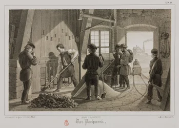 Lavorazione delle materie prime, Metallurgia Pestaggio del minerale, Germania, circa 1851