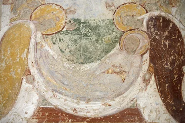 Abbazia di Saint-Savin pittura romanica: sepoltura, Saint-Savin-sur-Gartempe, Francia