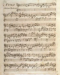 Pagina di spartito musicale per Fuga in pezzi per clavicembalo di Domenico Scarlatti