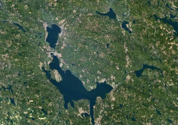 Cratere da impatto meteorico di Siljan, Svezia, immagine satellitare a colori reali