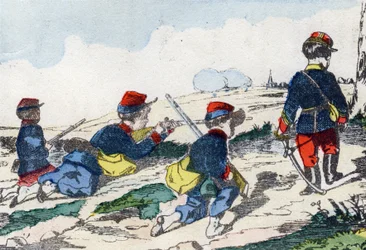 Cecchini. Incisione in "Alphabet militaire enfantin". Immagini di Pont-a-Mousson, circa 1890. 20 pagine.