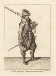 Soldato del tempo di Giacomo I armato di caliver o archibugio