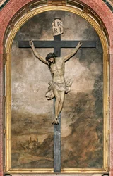 Transetto sud, Altare del Crocifisso, Angelo Nani e Carlo Natali 1641, Crocifisso in legno di Giacomo Bertesi 1687, Cattedrale di Santa Maria Assunta, Duomo, Cremona, Lombardia, Italia