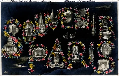 Souvenir di Parigi con diversi monumenti della città - Cartolina datata 1905