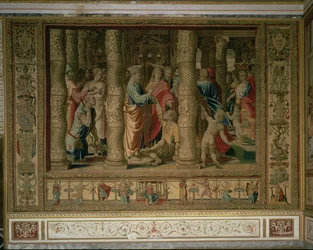 San Pietro e San Giovanni guariscono uno storpio alla porta del tempio, dagli Arazzi di Bruxelles, repliche dei cartoni vaticani di Raffaello degli Atti degli Apostoli