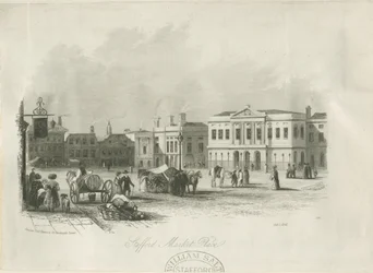 Stafford - Piazza del Mercato: incisione, c.1841