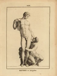 Statua di Bacco, il dio romano del vino, e il suo amante il giovane satiro Ampelo